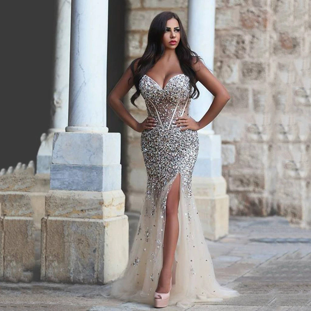 ZARA Sexy Gold Shimmer Mermaid V Neck Sleeveless Evening Dress